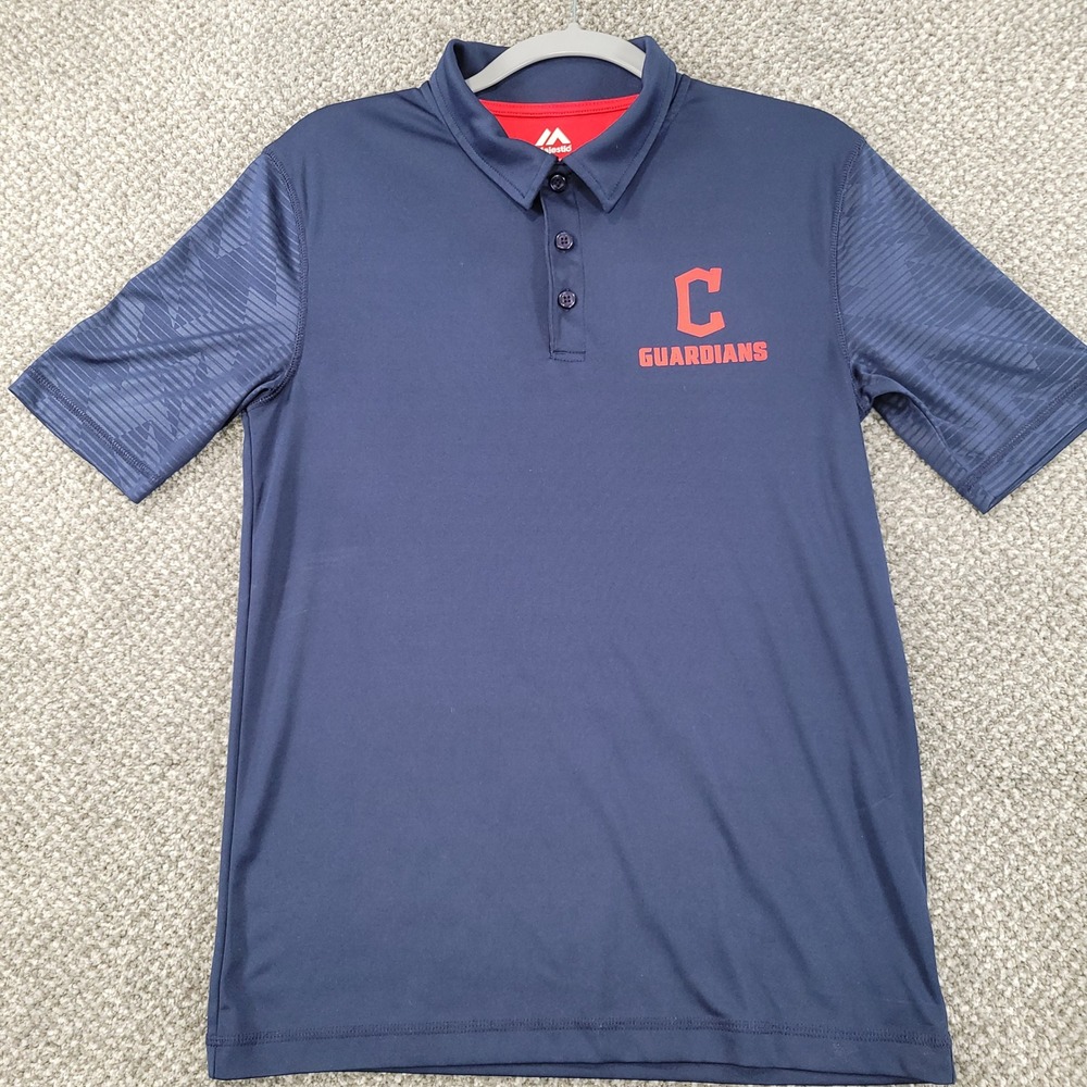 Majestic Cleveland Guardians MLB Polo Shirt Mens Small Navy Blue Short Sleeve